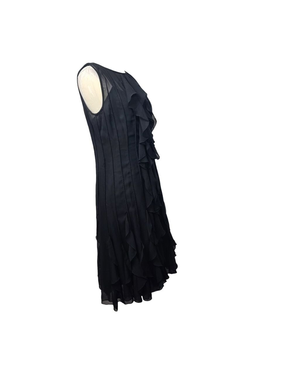 Adrianna Papell Ruffle Black Sleeveless Dress 10 - Picture 4 of 10